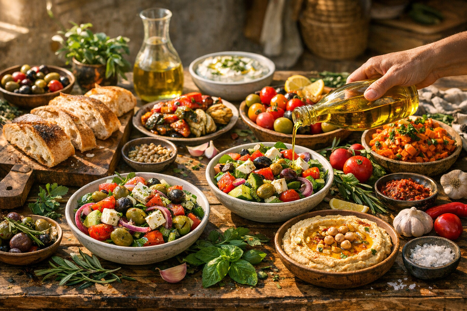 Colourful whole foods and fresh vegetables arranged on a table